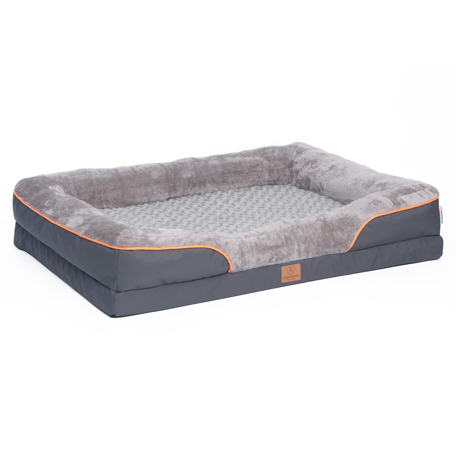 Orthopädisches Hundebett, Luxuriöses Plüsch-Sofa mit Abnehmbarem Bezug, Grau (XXL) 106 x 80 x 16 cm