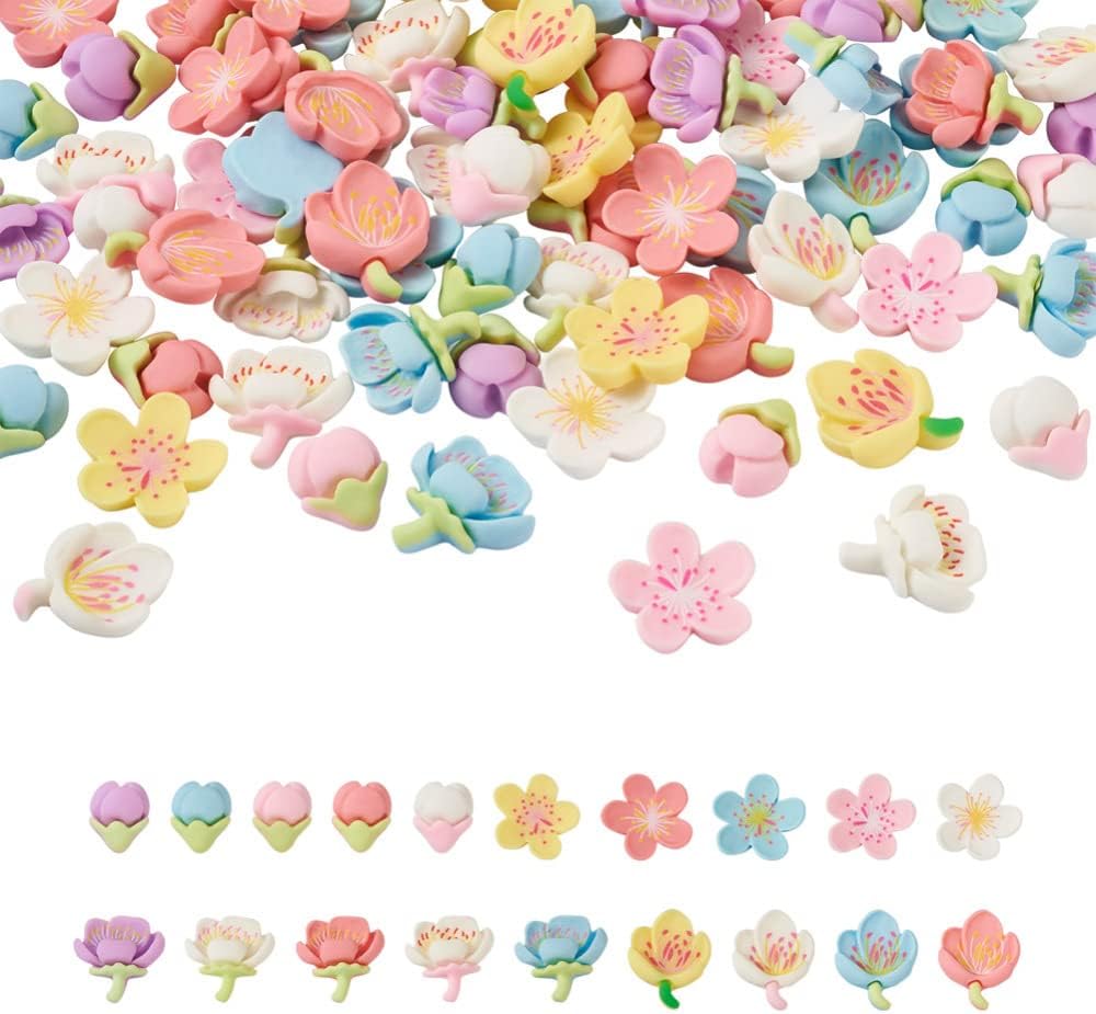 Cheriswelry 200pcs Flatback Resin Sunflower Cabochons 24mm Colorful Flower Embellishments Cabochons Undrilled Mini Charms Beads Scrapbooking Ornamnet Decoration for DIY Craft Jewelry Making