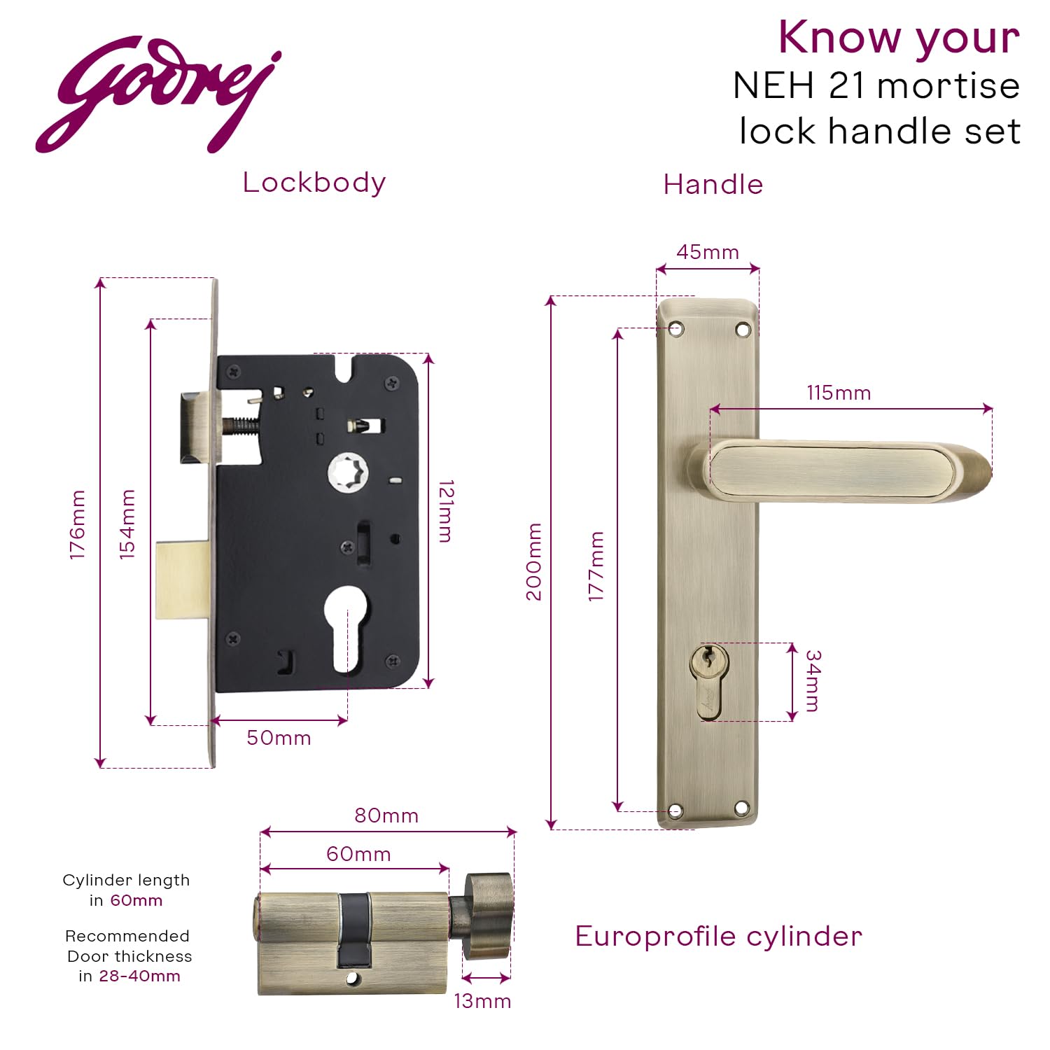 Godrej Mortise Lock - Antique Brass Finish -6