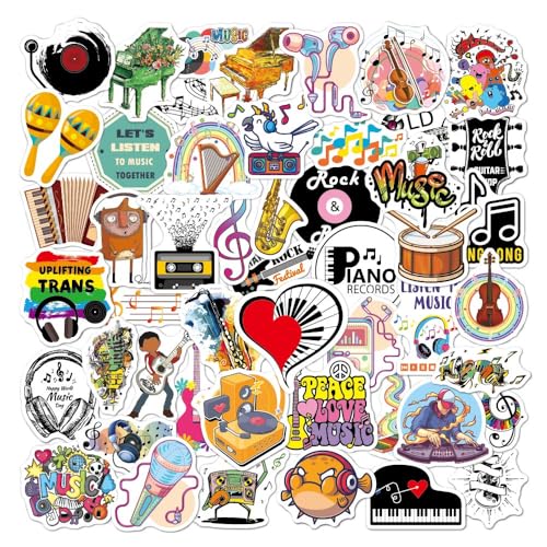 50 Autocollants de Musique, Rock Roll Vinyles Sticker pour Scrapbook, Ordinateur Portable, Skateboard, Vélo, Guitare, Bagages