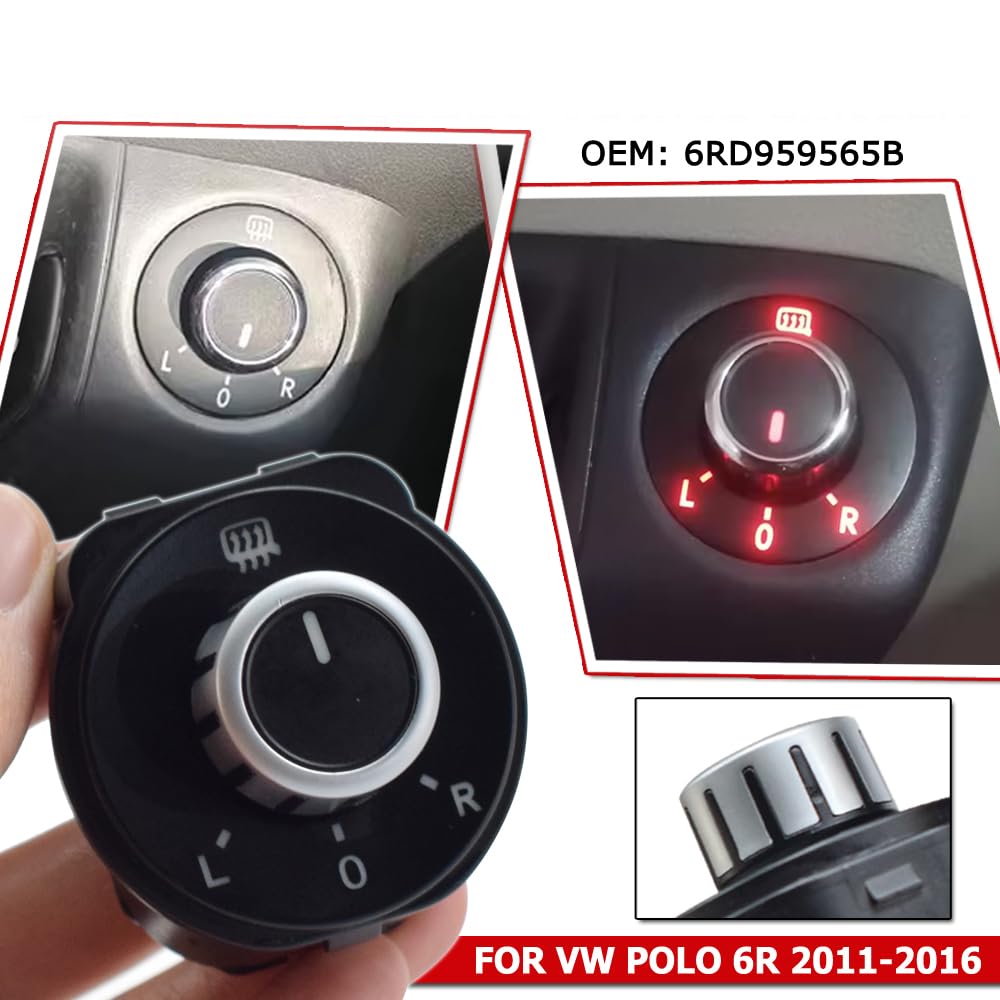 6RD959565B Bouton de réglage du rétroviseur latéral arrière pour VW Polo 6R 2011-2016 (Noir)