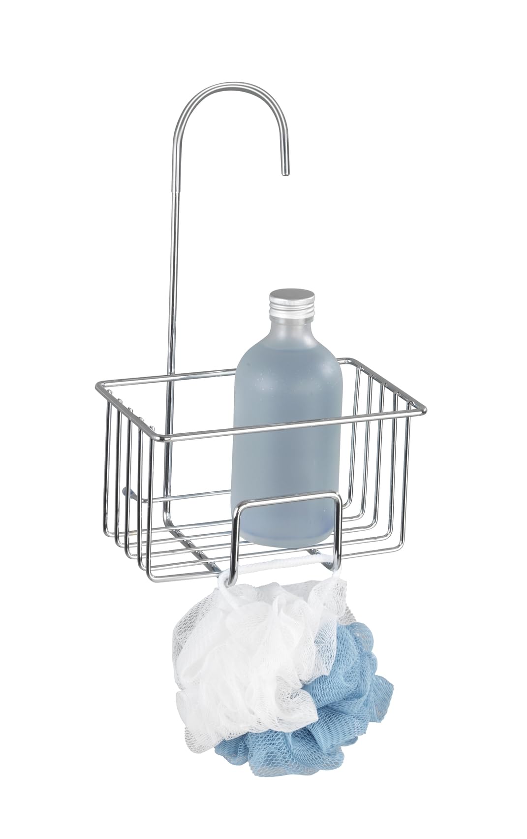 WENKO Milito Dusch-Caddy | Hängender Edelstahl-Duschkorb, 18 x 28,5 x 13 cm, glänzend-transparent