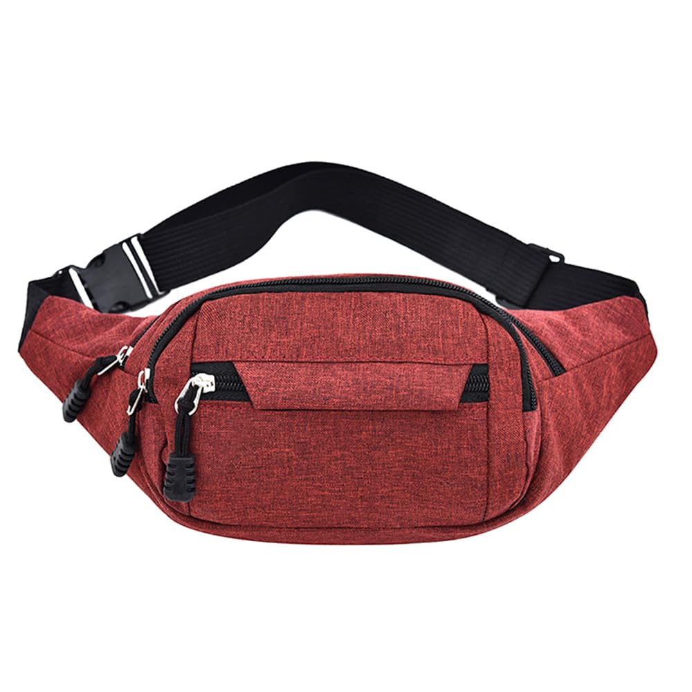 ROUGH FIT Bumbag Waist Bag, Multi-Pocket Fanny Pack 3-Zipper Pockets with Adjustable Strap, Unisex Lightweight Casual Waist Bag for Outdoor Daily Use, Travel and Sports (Red)