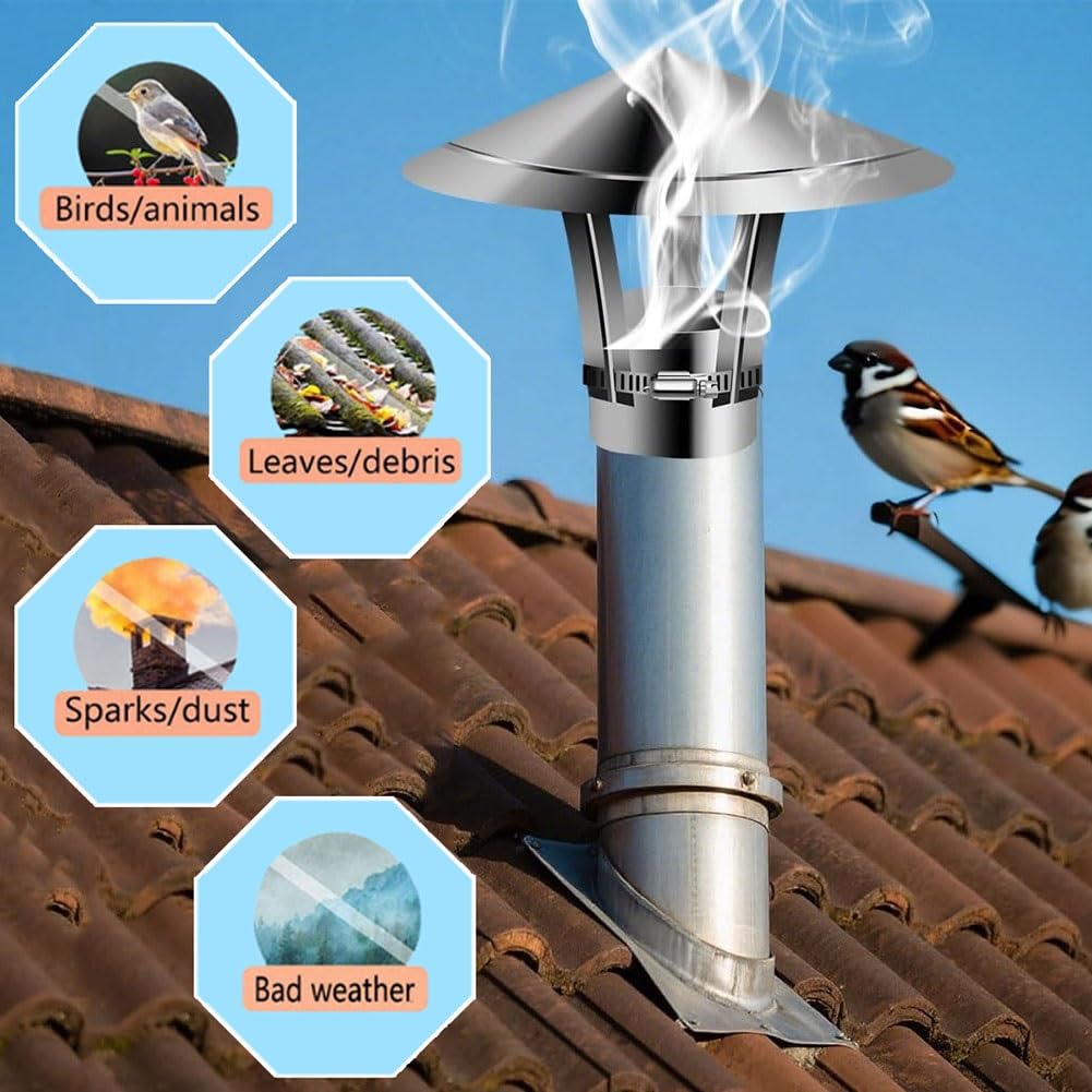 Tapa para Chimenea de Acero Inoxidable 304, Cubierta para Conducto de Chimenea Sombrero de Chimenea para Tubo de Estufa, Campana de Escape de Techo(210 mm/8.3 in)