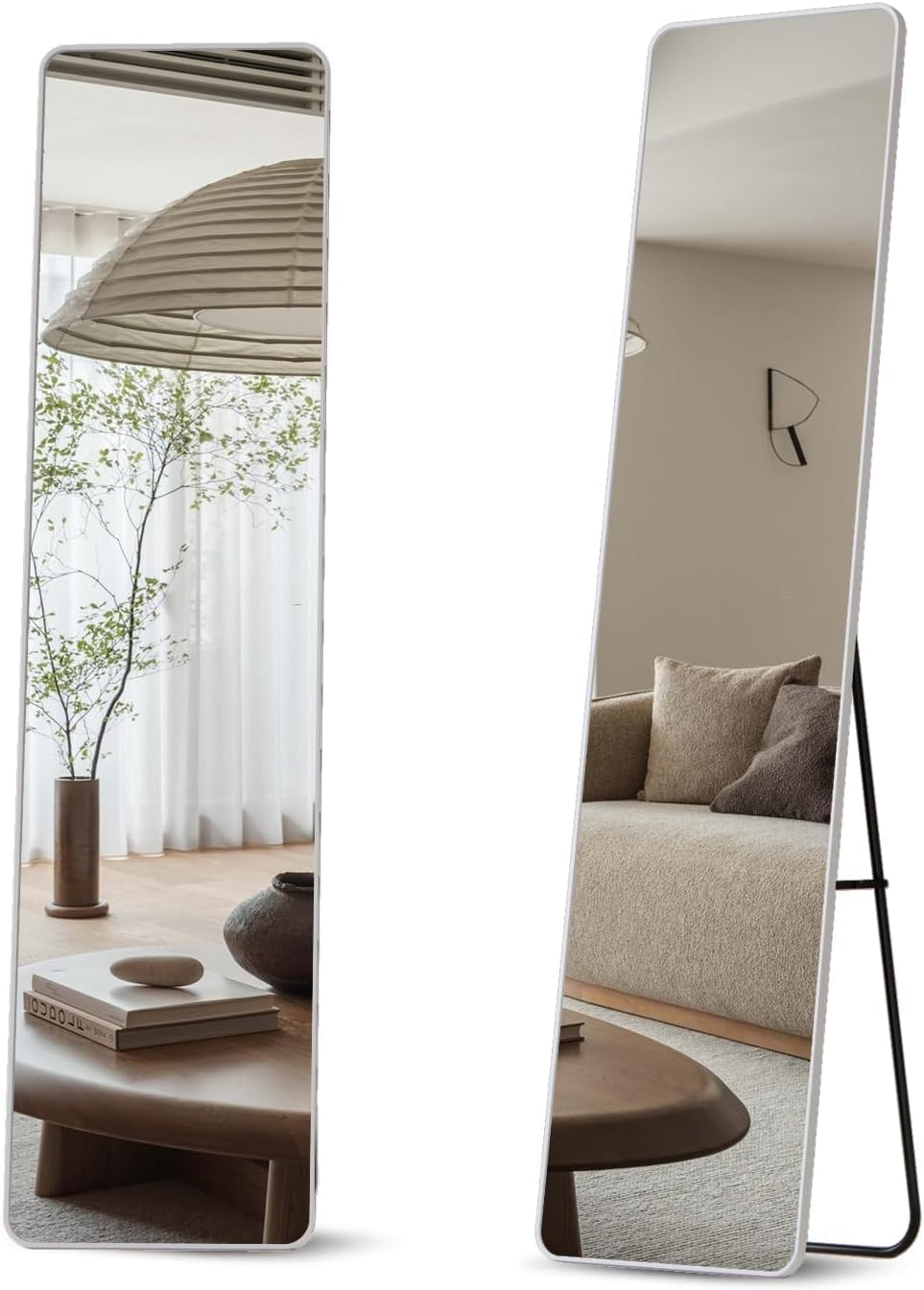 美品 天然木 姿見 鏡 スタンドミラー 面取り鏡 高さ148cm 壁掛けにも対応