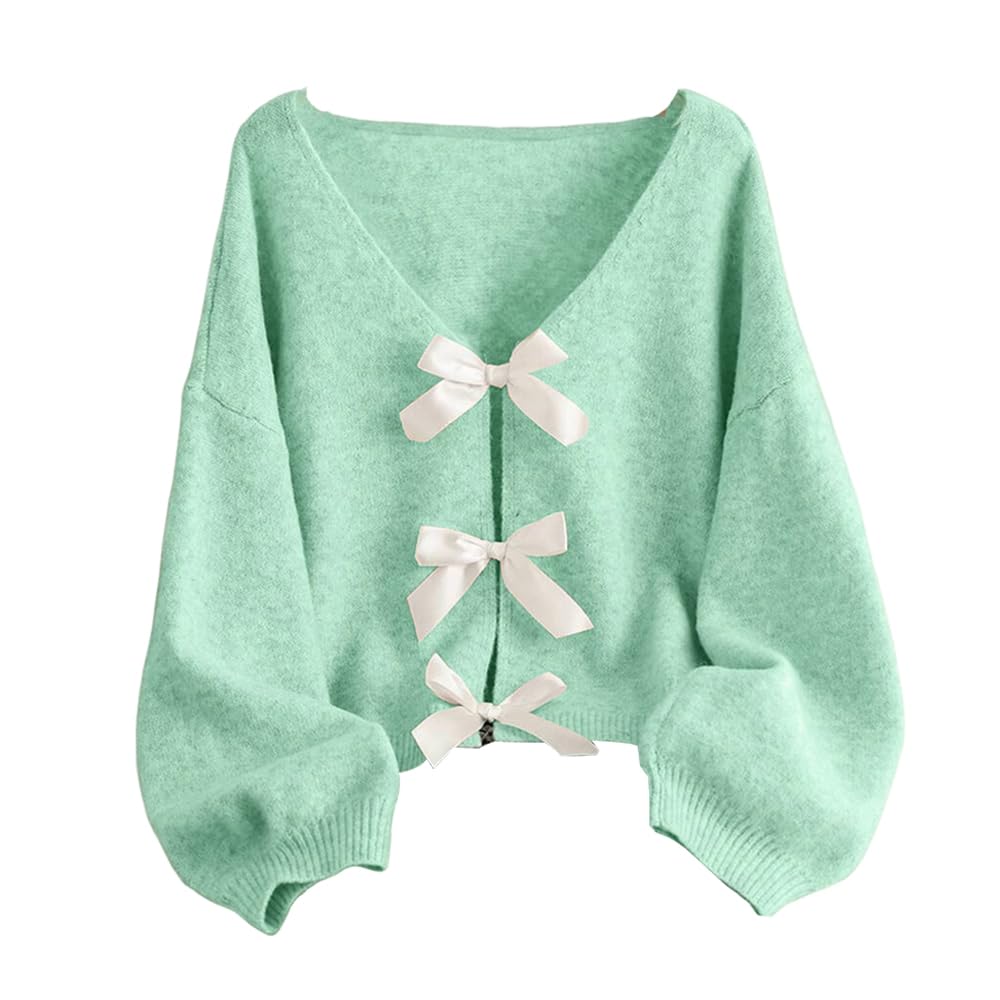 Melliflo Womens Bow Tie Front Knit Cardigan Fall Fashion 2025 Cropped Long Sleeve V Neck Sweater Cute Casual