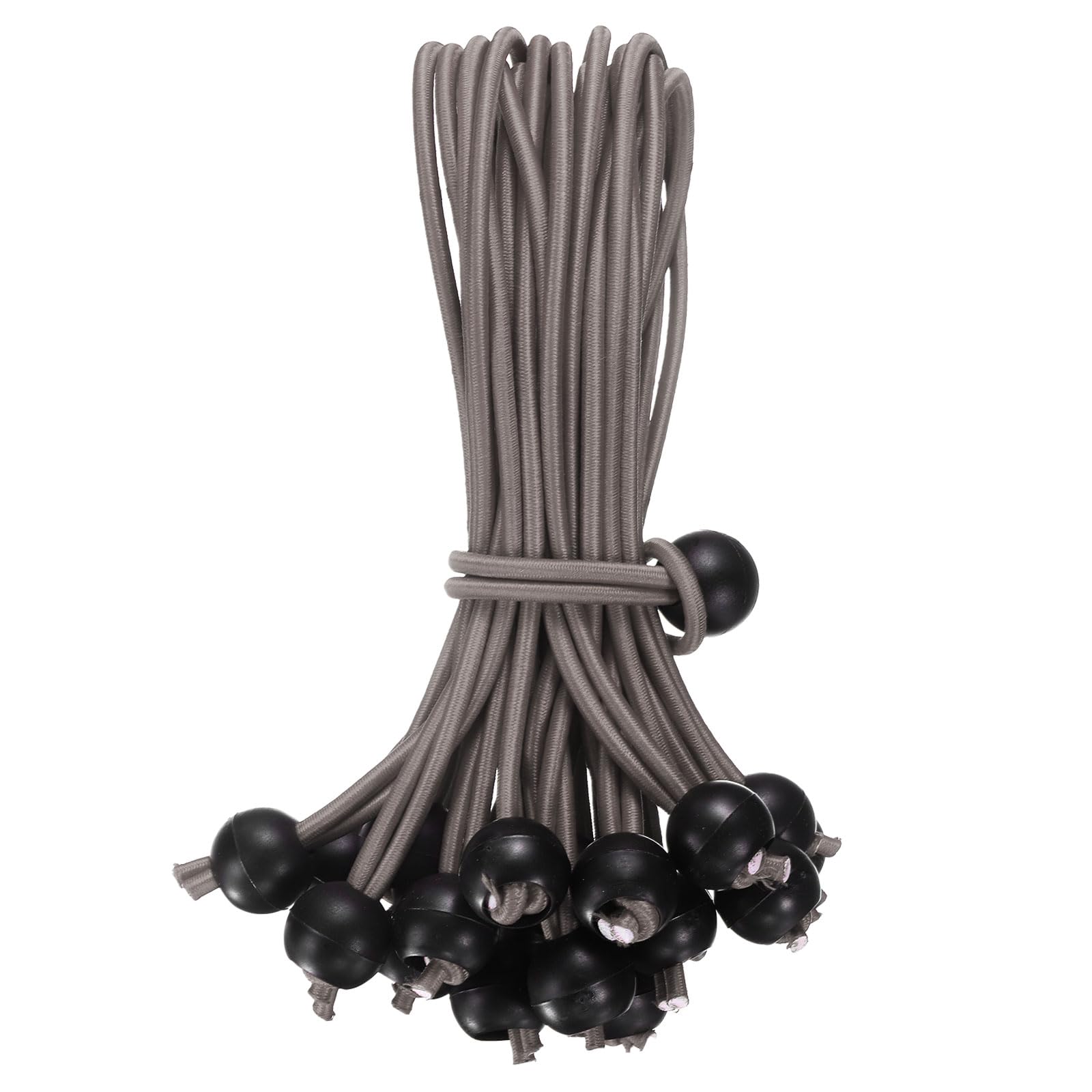 sourcing map 8" Balls Bungee Cords, 20 Pcs Bungee Cords with Balls Elastic Tarp Tie Downs for Tents, Camping, Tarp, Posters, Expander Loops, Tarpaulin Holders, Tarpaulin Rubber (Khaki/Black)