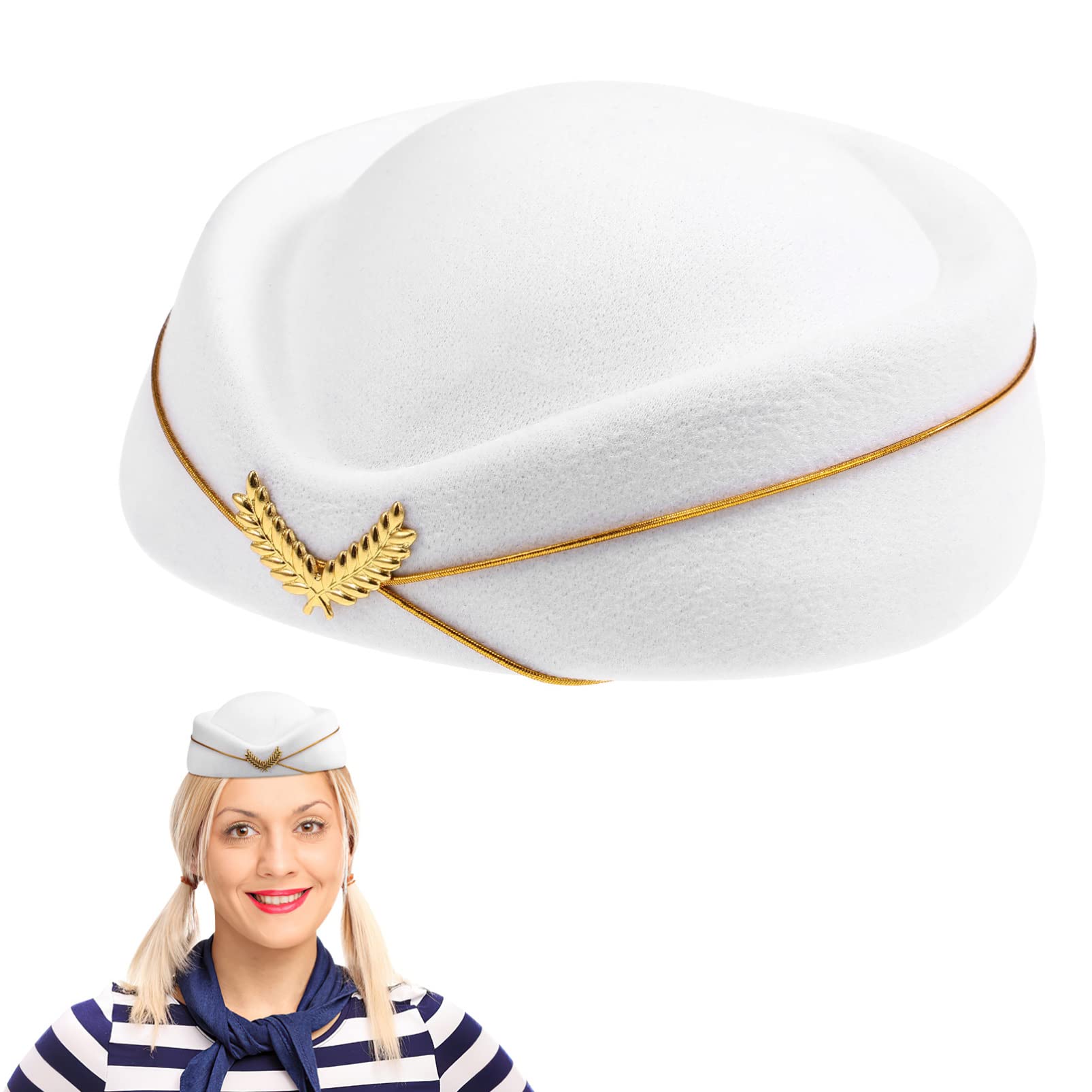 TOYANDONA Ladies Hats - Womens Stewardess Cap, White Woolen Flight Attendant Air Hostess Hat for Cosplay Costume Accessories