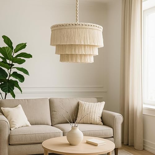 Miniatura 2 de lagom Lámpara de araña bohemia, lámpara colgante con borlas, candelabro de flecos. Lámpara de macramé hecha a mano, lámpara de techo con flecos de