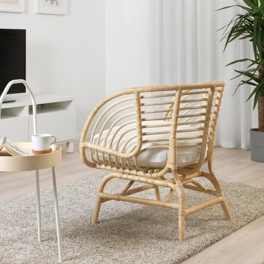Image of IRA Papasan Comfortable Recliner Chair with Cushion | Folding Wooden Chair Supports 120kg | Velvet Fabric | for Living Room, Balcony, Bedroom, Garden, Entrance | Relaxing Lounge Seat (IRAChair004)