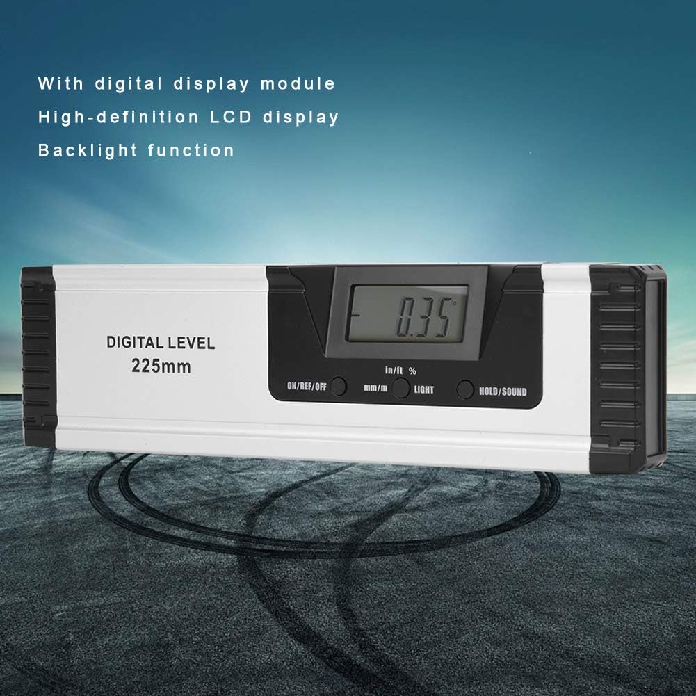 225mm Digital Level Aluminum Alloy with Magnetism, Horizontale Ruler, Three,minute Auto Shutdown Function, Backlit LCD, Absolute & Relative Measurement, widely used