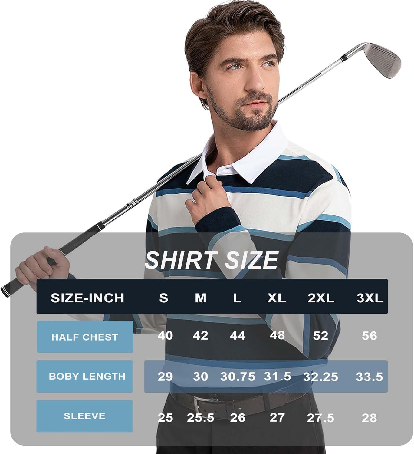 Mens Polo Shirts Striped Cotton Moisture Wicking Classic Collared Casual Golf Shirts for Men - Image 6