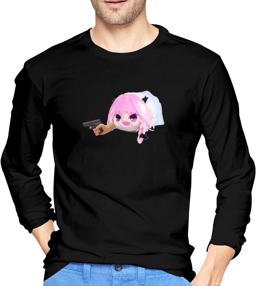 Luciy Haunted Astolfo Bean Plushie with A Gun Classic Long Sleeve Cotton T Shirt for Men