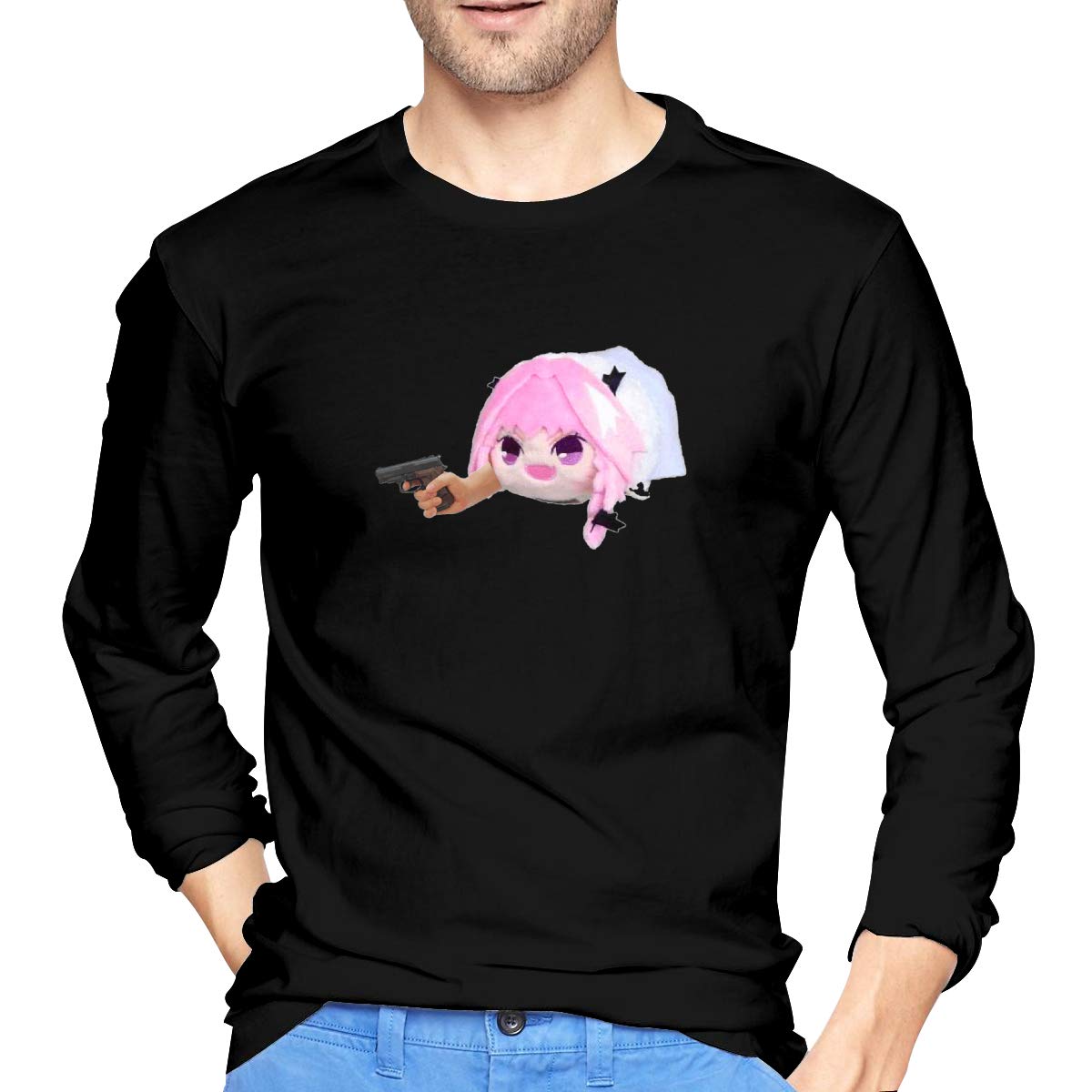 Luciy Haunted Astolfo Bean Plushie with A Gun Classic Long Sleeve Cotton T Shirt for Men