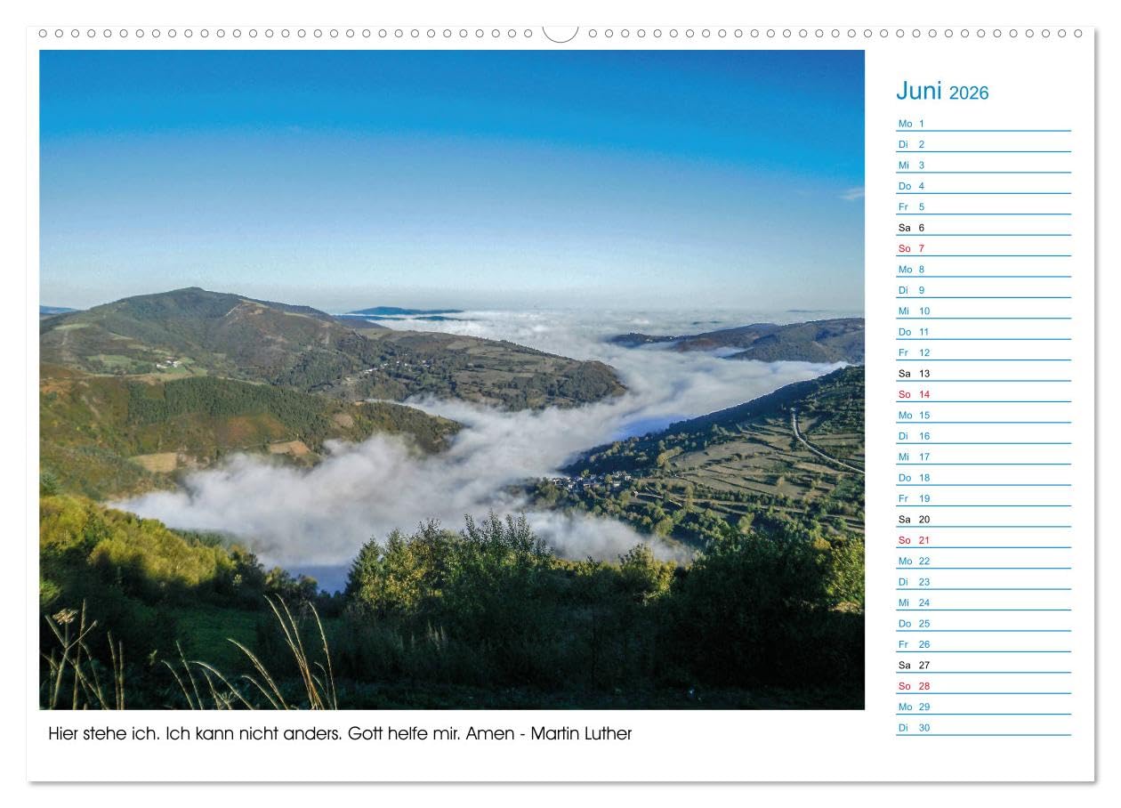 Mein Weg nach Santiago de Compostela mit Zitaten (hochwertiger Premium Wandkalender 2026 DIN A2 quer), Kunstdruck in Hochglanz: Mit diesem Kalender ... de Compostela wandern. (CALVENDO Orte)