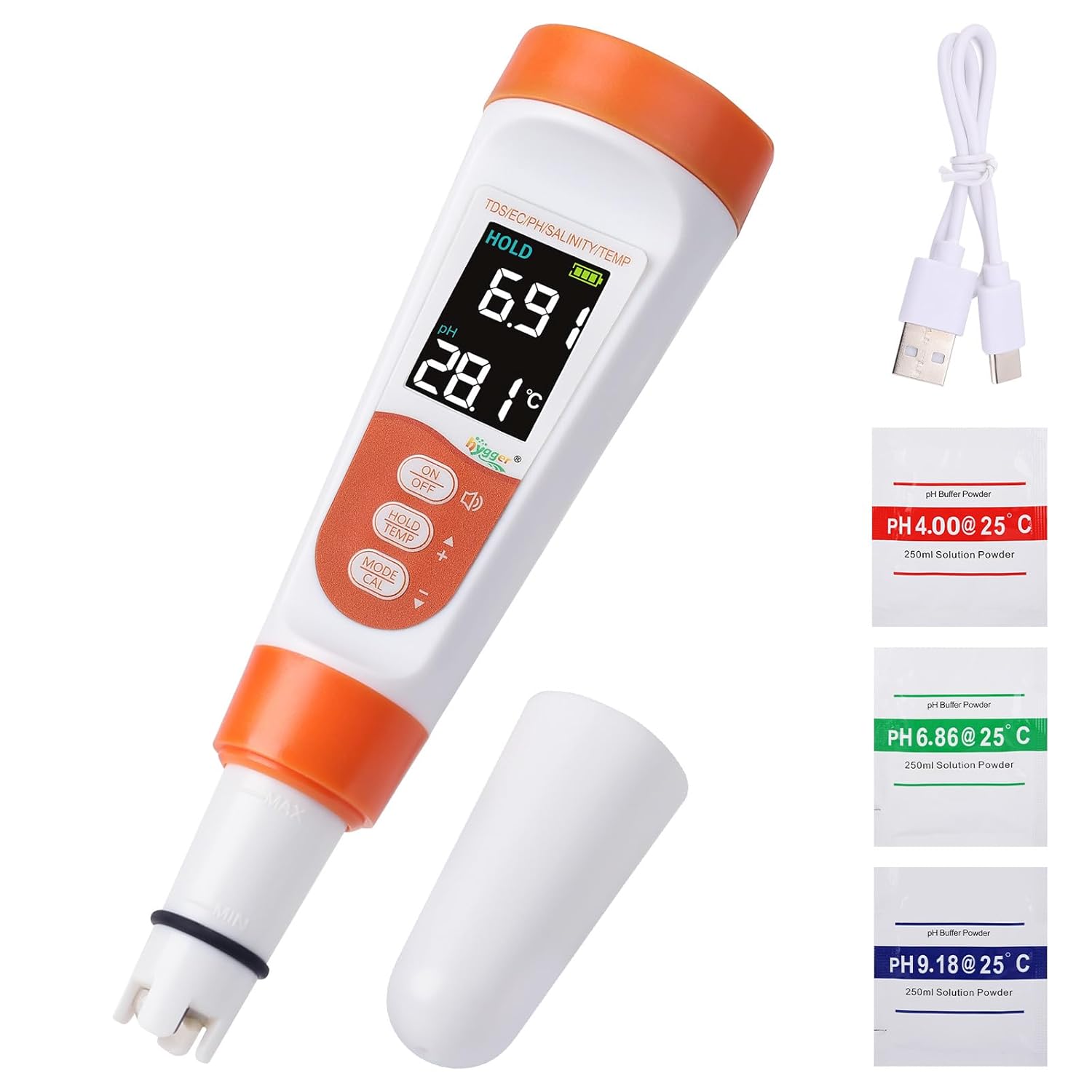 hygger Pool Salt Tester & PH Meter, 5-in-1 Digital Pool Water Tester, High Accuracy Salinity PH Temp EC and TDS Saltwater Pool Test Kit for Aquarium Swimming Pool Hot Tub and Swim Spas