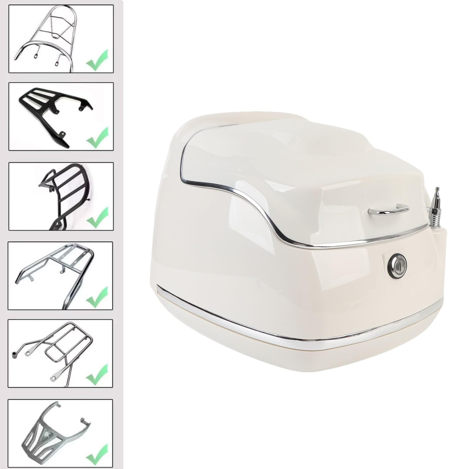 Asixxsix Motorrad-Top-Box, 38L Roller Motorräder Universal-Aufbewahrung Stamm mit Rückenlehne, wasserdichte Gepäck Helm Box mit Sicherheits Schloss für Helm, Reise Ausrüstung (White)