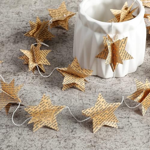 4 Pack Star Garland Recycled Books Vintage Pages...