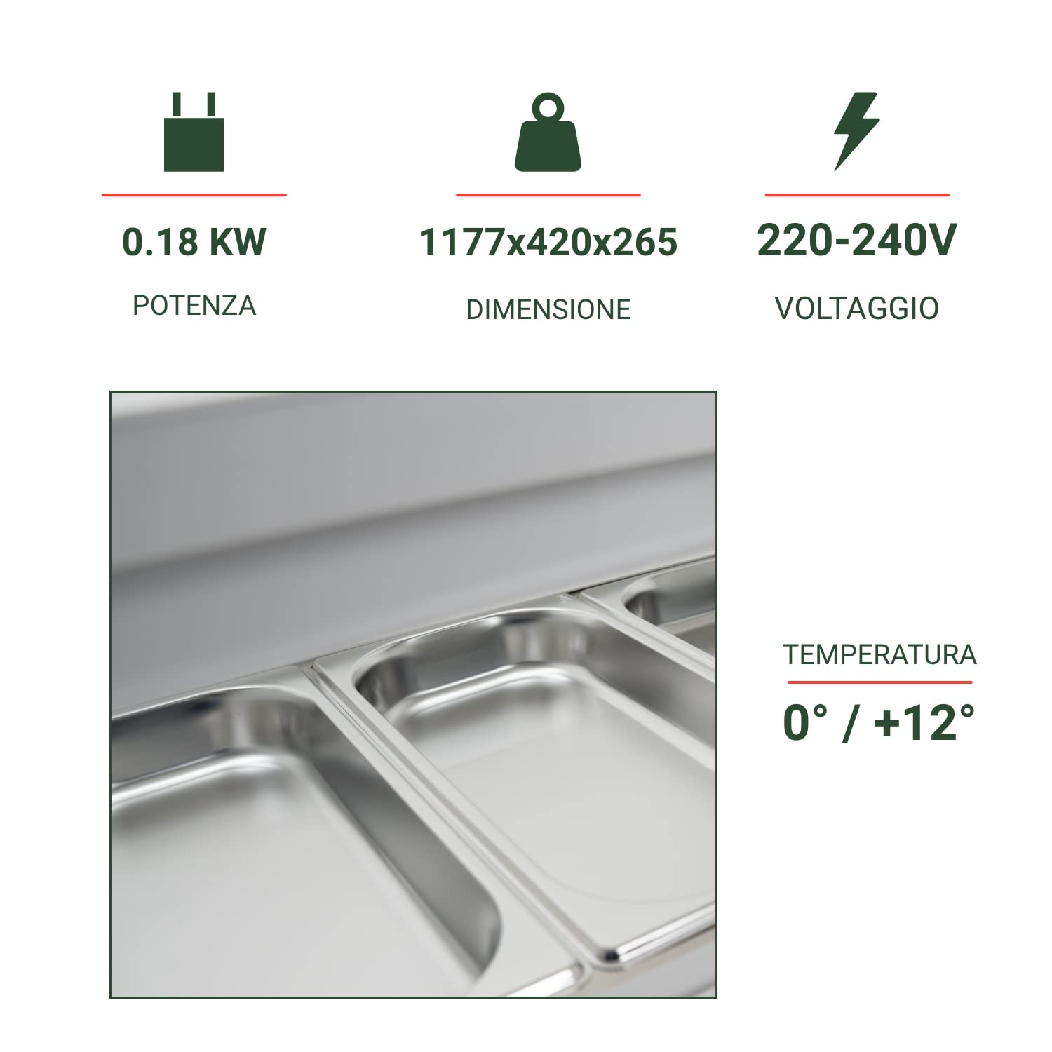 Ristoattrezzature Vetrina Frigo Sushi - Refrigerata - da Banco - Vetri Curvi - Motore Incorporato - Bianca - 4 GN 1/3-117x42x26,5h cm