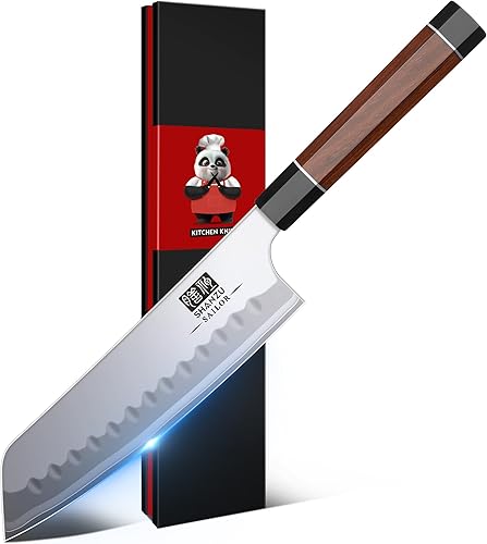SHAN ZU Cuchillo de chef japonés de 7 pulgadas, 9 capas 10Cr15MoV cuchillo de cocina profesional de acero de alto carbono, cuchillo de cocina