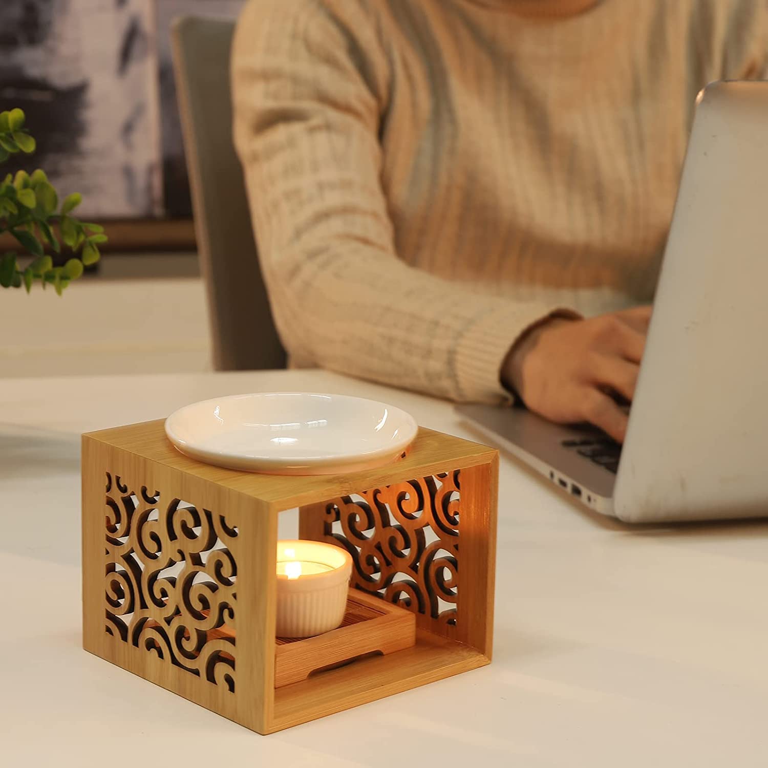 Auxmeware - Keramische Theelicht Kaars Houder, Essentiële Olie Brander Wax Melt Brand, Wierook Aroma Diffuser, Home Decor