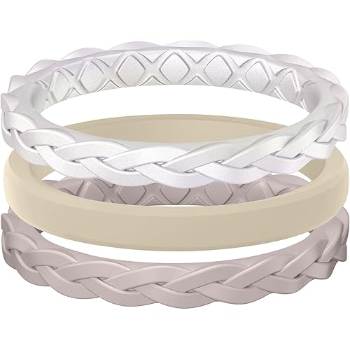 Egnaro Women's Wedding Bands, Silicone Thin and Stackable Rubber Engagement Ring, Variety Multipack With Breathable Grooves Workout Accessories