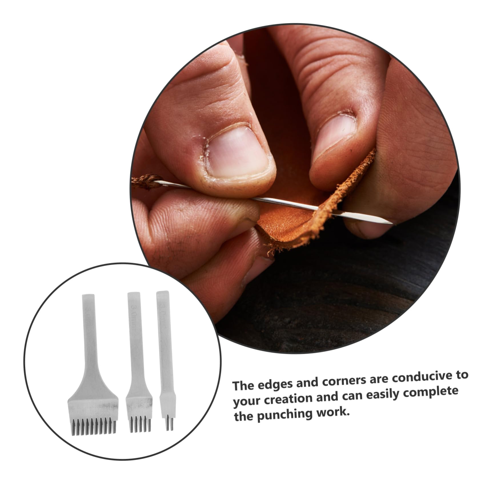 Uonlytech 3 Piezas Herramientas para Cuero Punzones para Coser Perforadora de Cuero para Manualidades Herramientas Multifunción para Perforar para DIY Proyectos