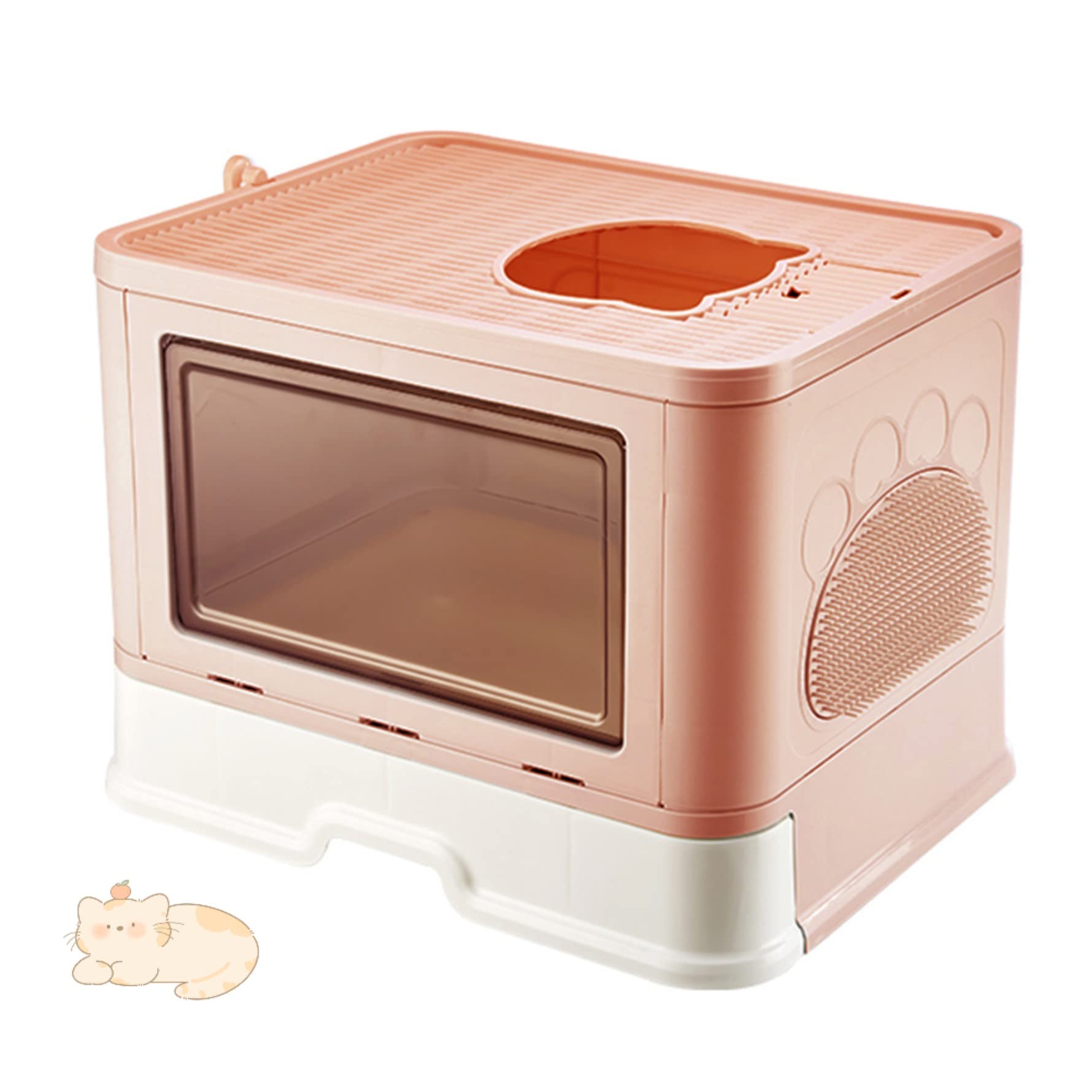 Arenero Gatos Cubierto con Cajon,Arenero para Gatos Grande XXL Cerrado Caja de Arena Plegable Cagadero Gato sin Olores con Cepillo de Masajeador Pala y Filtro48,5 * 36,5 * 38 cm - Rosa