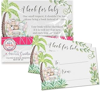 Amanda Creation Book Request Cards Jungle Safari Bring a Book Insert Request for Baby Shower - 20 2.5 by 4 Inch Double Sided Gift Tags, Made in the USA
