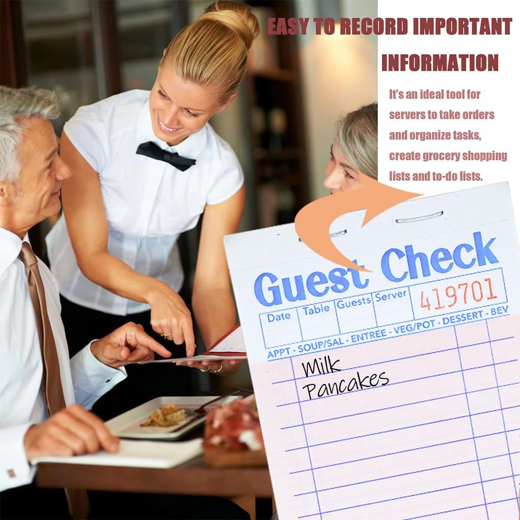 Budgenix Guest Checks Server Note Pads 24 Pack 1200 Orders, Pink Guest Check Pads with Bottom Receipt, Waitress Notepad for Restaurant Business