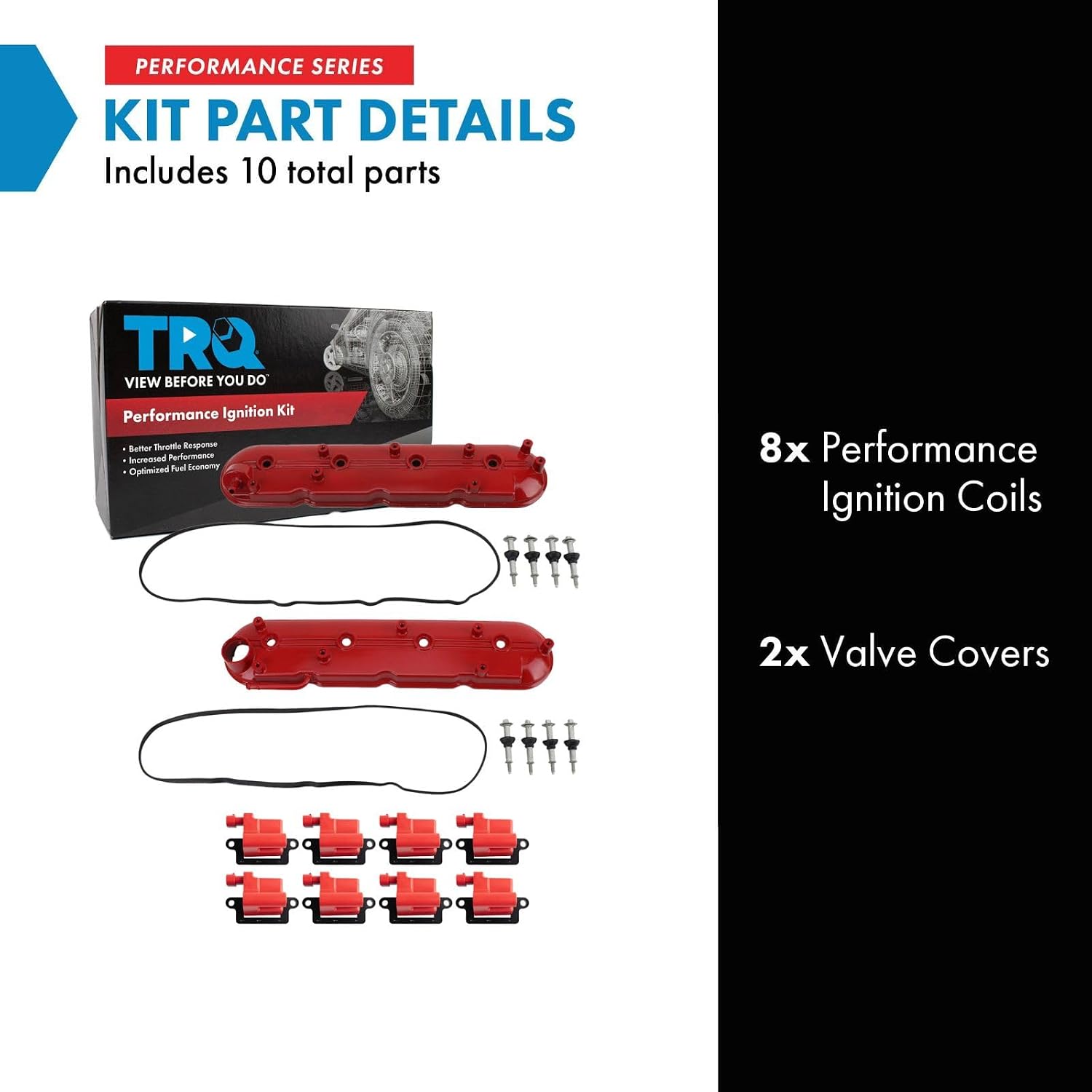 TRQ Performance Ignition Kit Valve Covers Ignition Coils 10 Piece Compatible with 99-07 Chevrolet Silverado 4.8L 5.3L 6.0L V8 Sierra 02-06 Cadillac Escalade 03-07 Hummer H2 SQUARE STYLE COIL ONLY