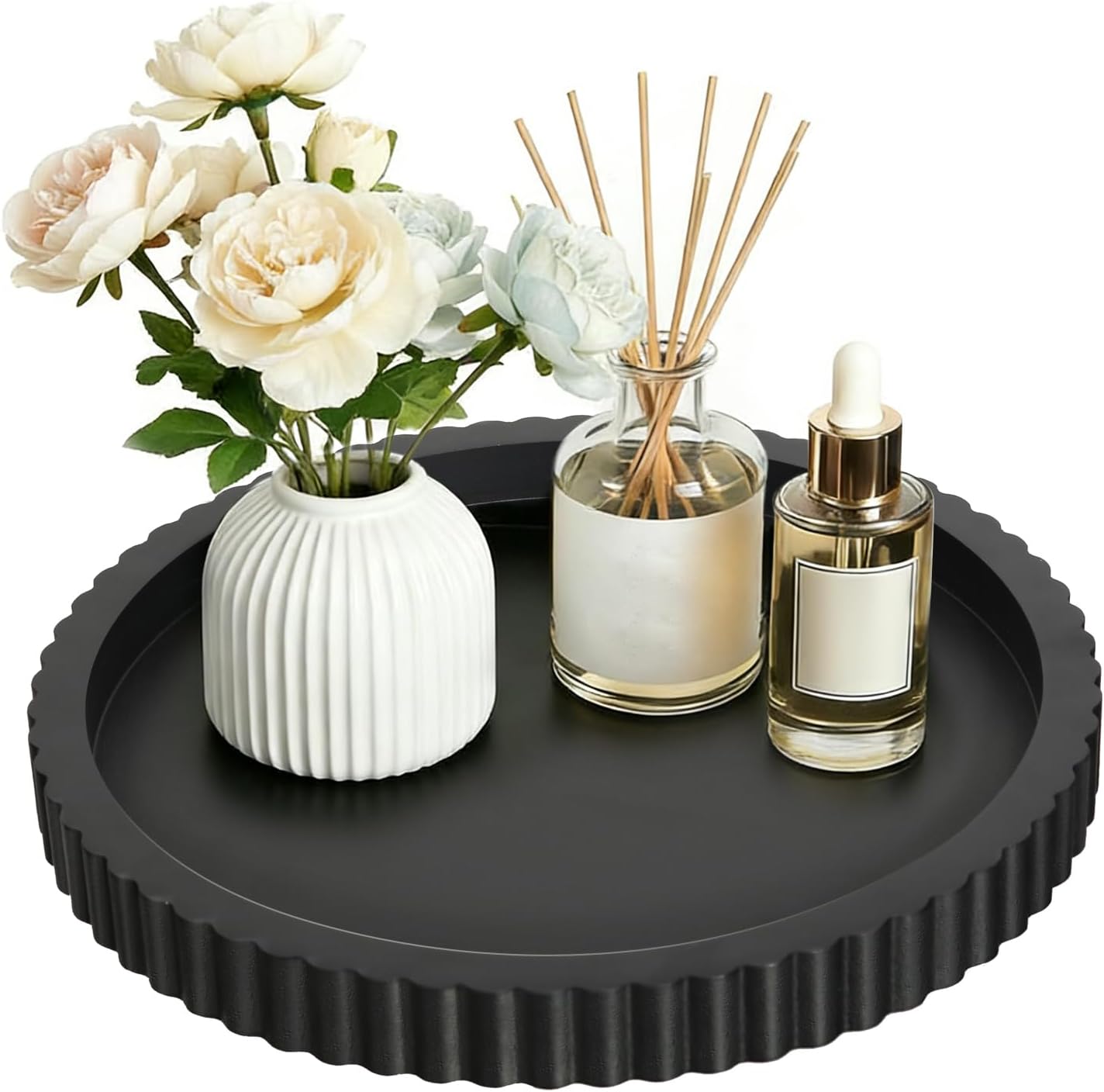 Handmade Decorative Tray for Coffee Table, 12in Round Tray (Black)