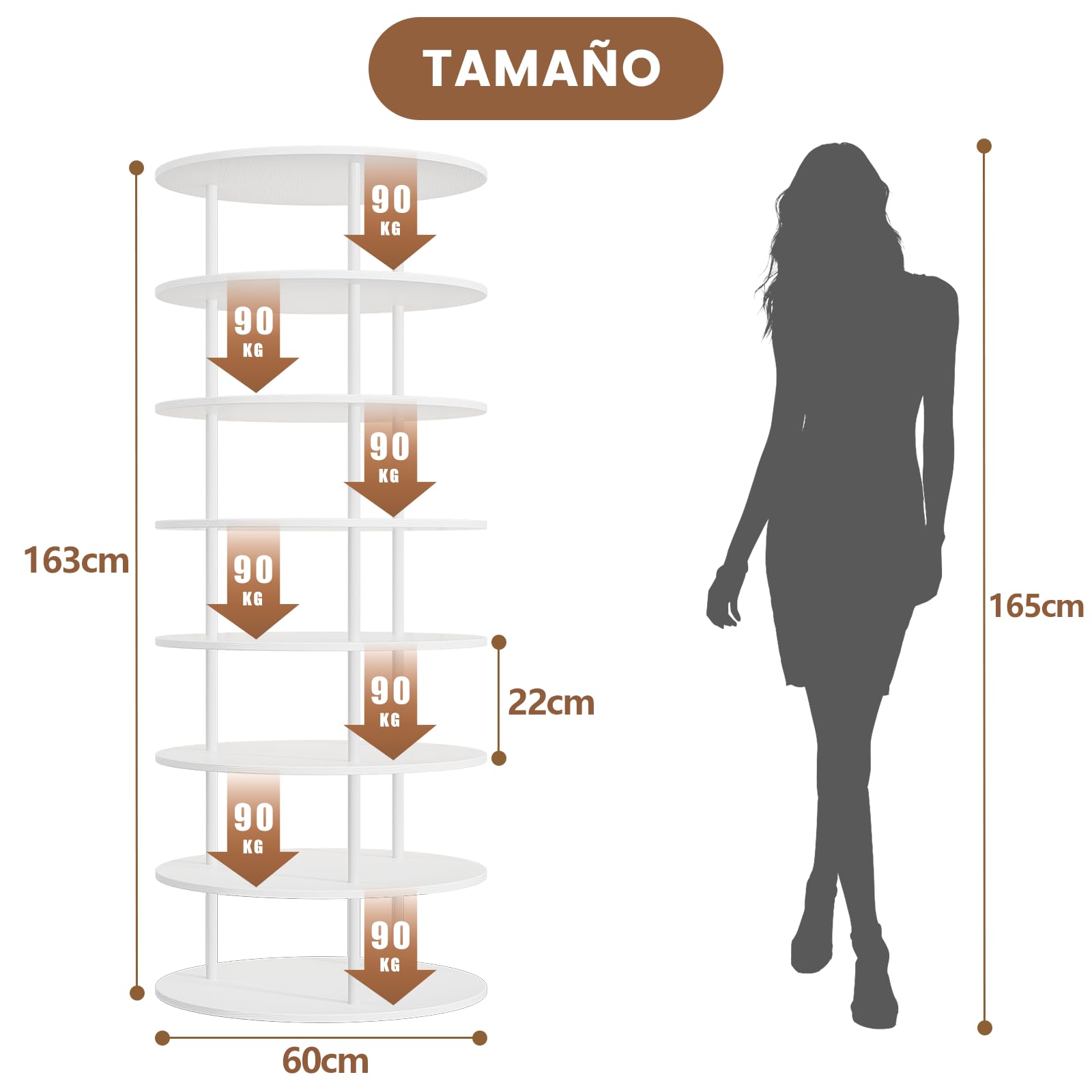 Scarpiere Rotante a 360°, Scaffale Scarpe a 7 Livelli per Mostrare Scarpe e Borse, Risparmio di Spazio, Ideale per Soggiorno e Camera da Letto, Portaoggetti, Bianco