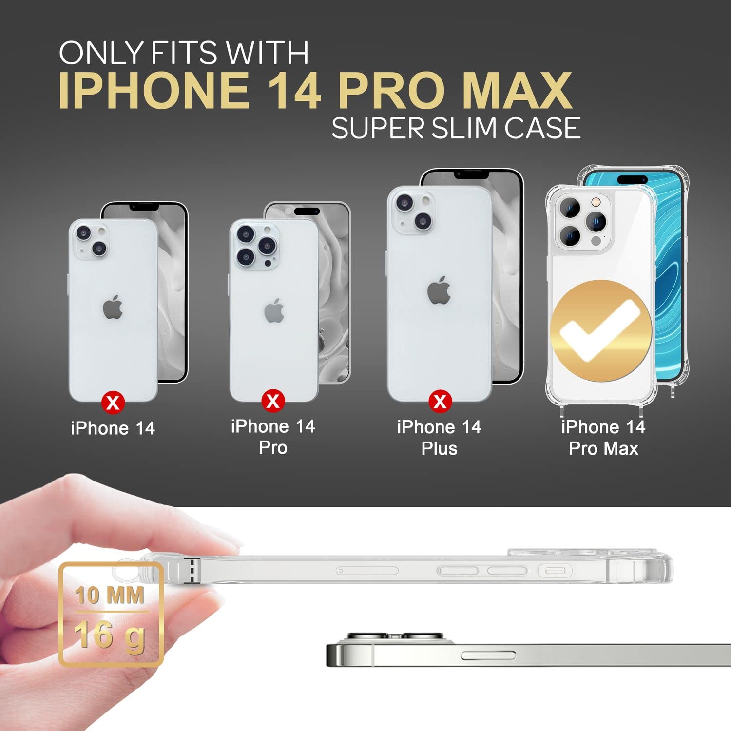 NALIA Necklace Case for iPhone 14 Pro Max, Transparent Hybrid Cover & Strap, HANGIT PRO (Anti-Yellow Back & Adjustable) - Image 4