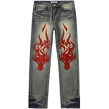 Men's Jeans, Stonewash Jeans for Men, Straight Leg Relaxed Slim Fit Denim Pants, PatcheworkDenim Trousers