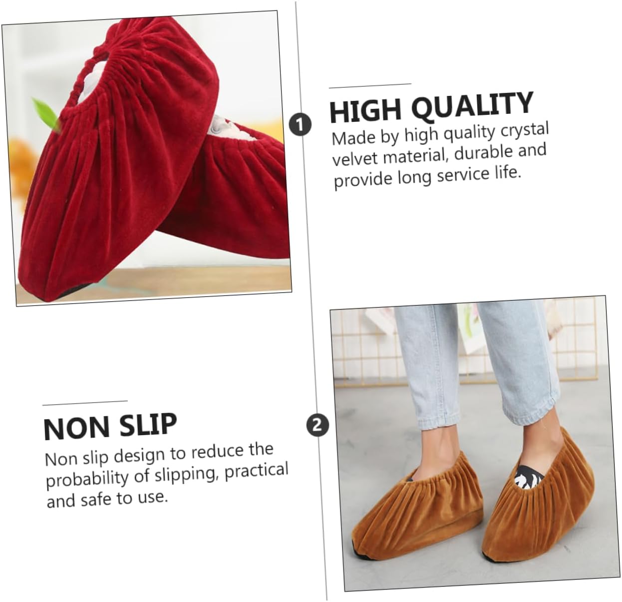 Ipetboom Thick Non-Slip Kids Shoe Covers 4 Pairs Lint Cloth Anti-Skid Boot Protectors for Indoor Use Breathable Waterproof Shoe Cases for Children Random Color
