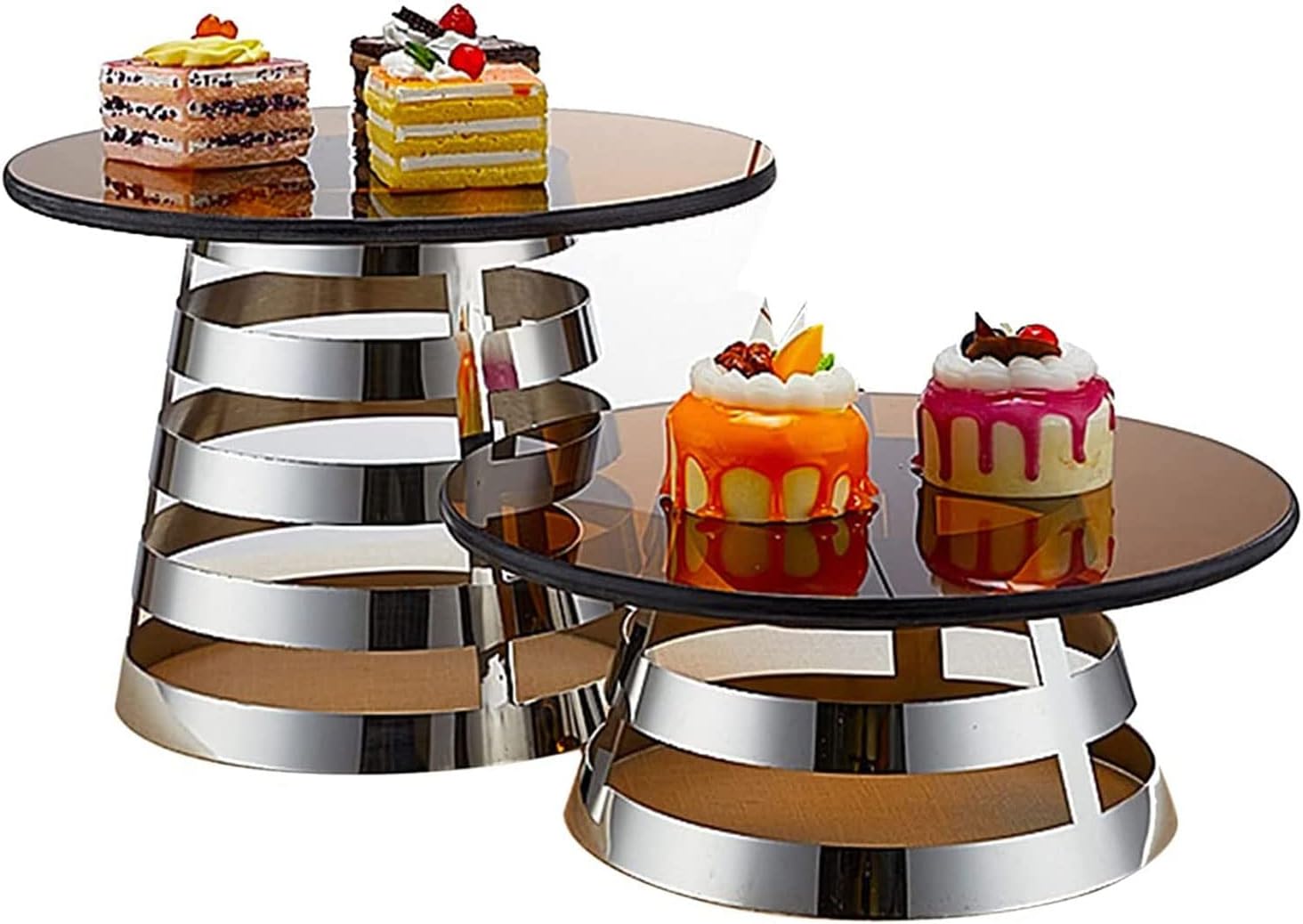 12 インチ シルバー メタル ケーキ スタンド モダン スナック サービング トレイ ステンレス スチール ベース &amp; ガ