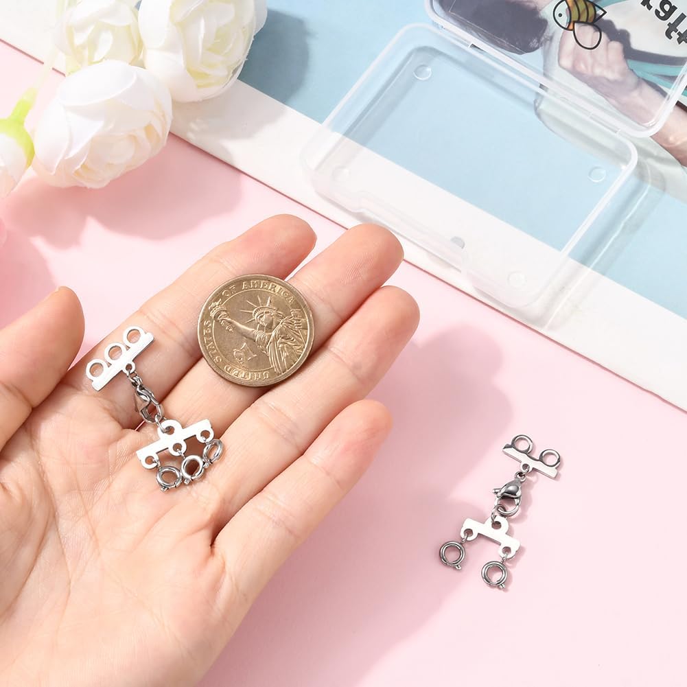 Beebeecraft 1 Box 2Pcs Multi Necklace Layering Clasps 304 Stainless Steel Chain Extender with Layering Clasps for Stackable Necklaces