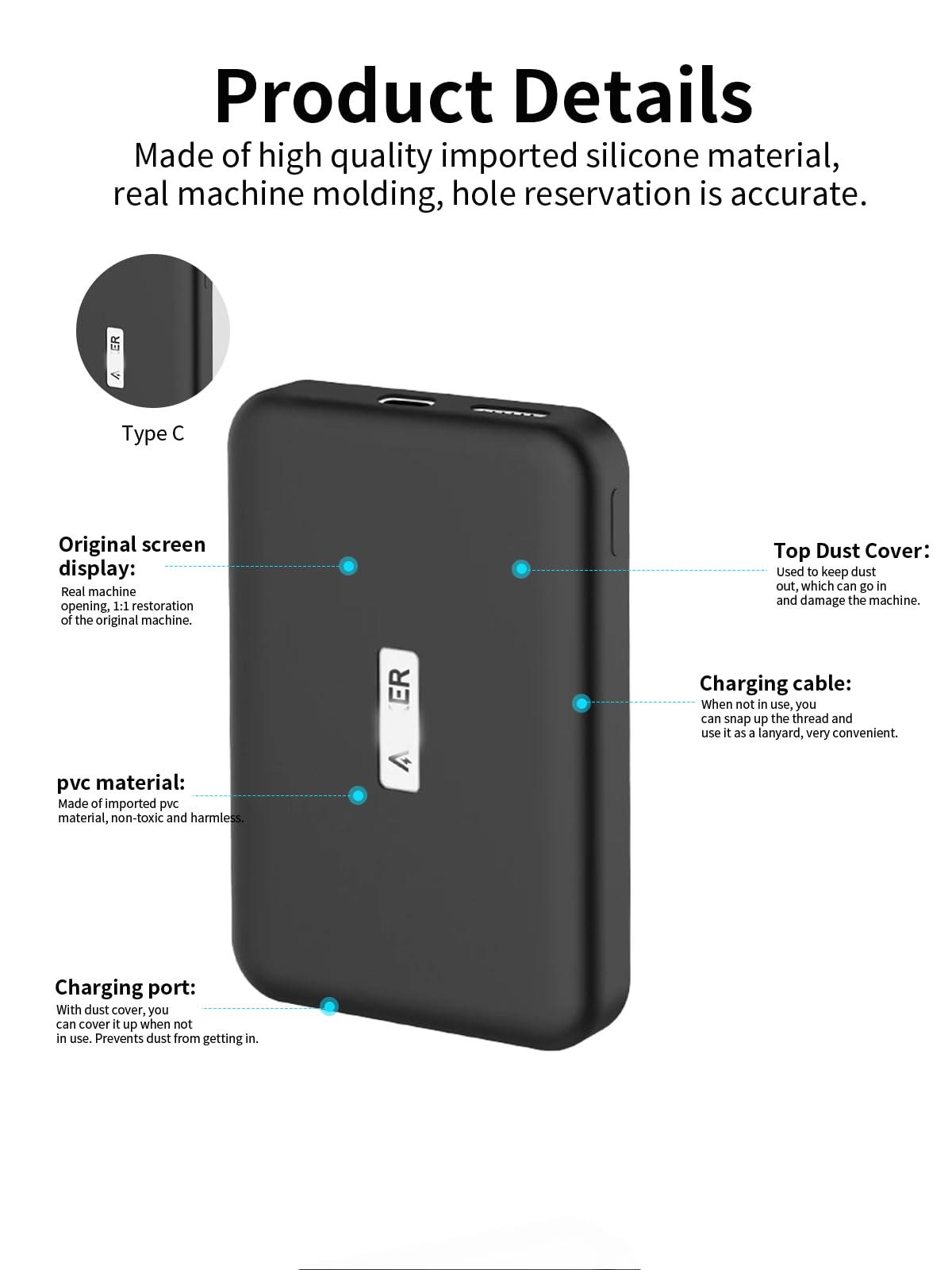 Anker MagGO Power Bank (10000 mAh, 15 W), silikonowe etui, funkcja oświetlenia nocnego, odporne na zarysowania, uderzenia, tragba, czarne