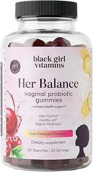 Black Girl Vitamins Her Balance Vaginal Probiotic Gummies pH Balance & Odor Support, Feminine Health + Urinary Tract Support, 2B CFU Lactobacillus, Vegan, Gluten-Free, Halal 30-Day Supply