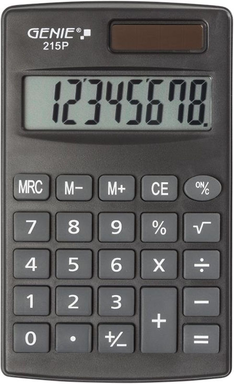 Genie 215 P8 Digit Calculator Dual Power (Solar and Battery) Compact Design Grey