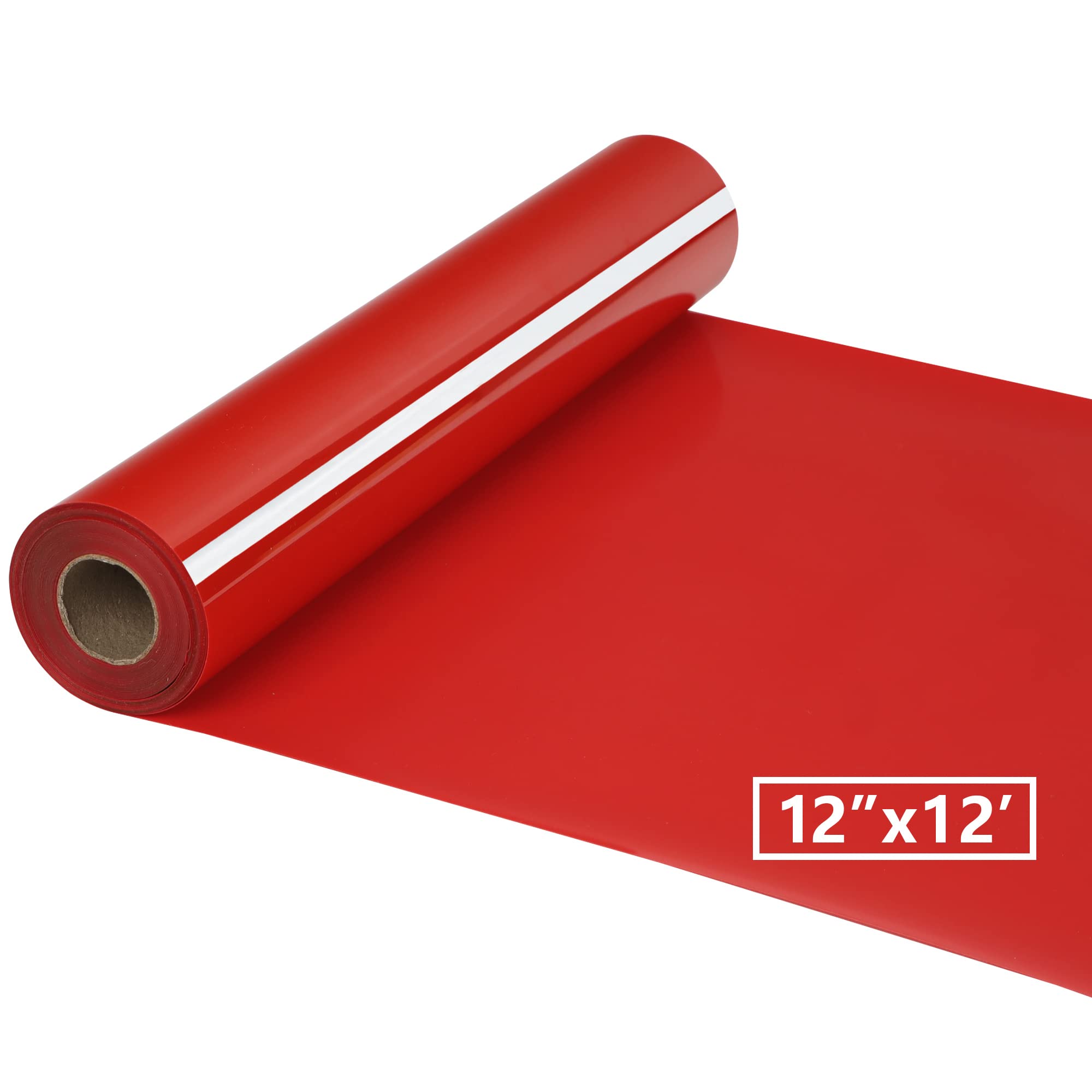 HTV Iron on Vinyl 12Inch by 12ft Roll HTV Heat Transfer Vinyl for T-Shirt HTV Vinyl Rolls for All Cutter Machine - Easy to Cut &amp; Weed for Heat Vinyl Design (Red, 12ft)