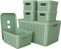 Kit 6 Caixas Organizadoras com Tampa 2L 4,5L 17L Plástico Resistente Empilhável Quarto Cozinha Escritório Brinquedos (VERDE)