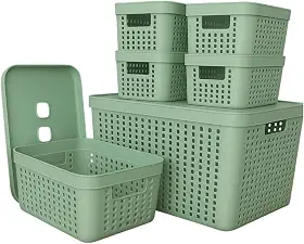 Kit 6 Caixas Organizadoras com Tampa 2L 4,5L 17L Plástico Resistente Empilhável Quarto Cozinha Escritório Brinquedos (VERDE)