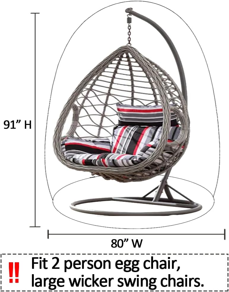 Double Seat Egg Chair Cover Waterproof Patio Wicker Swing Chair Covers with Zipper Outdoor 2 Person Hanging Garden Egg Chair Cover 91" H x 80" D, Black