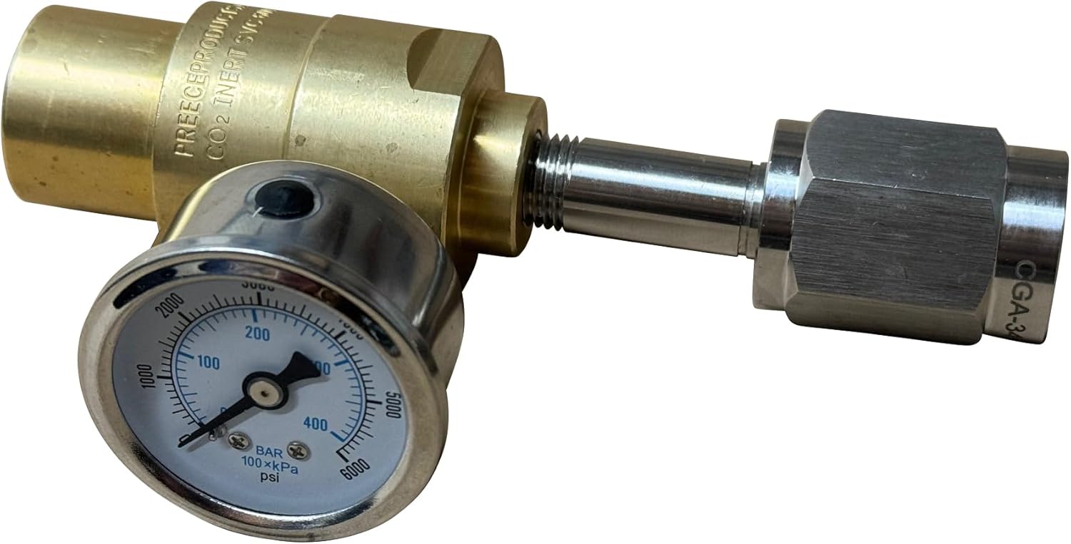 6000PSI Preset Piston 100PSI Fixed Flow Regulator for Breathing Air, CGA347 Cylinder Connection with Gauge