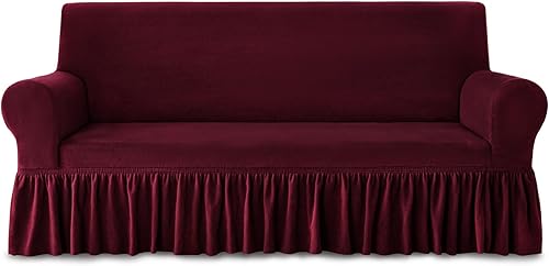 Miniatura 21 de NICEEC Funda para Sillón de Felpa Gruesa de 1 Pieza Cálida Color Rojo Vino Funda Elástica Mullida para Sillón Fundas para Sofá para Sala de Estar
