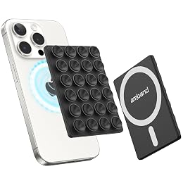 amBand Magnetic Sticky Phone Suction Grip for MagSafe, Removable for Wireless Charging, Durable Magnet Silicone Portable Mount Stand for iPhone 12 13 14 15 16 17 Series, Hands-Free Video/Selfie, Black