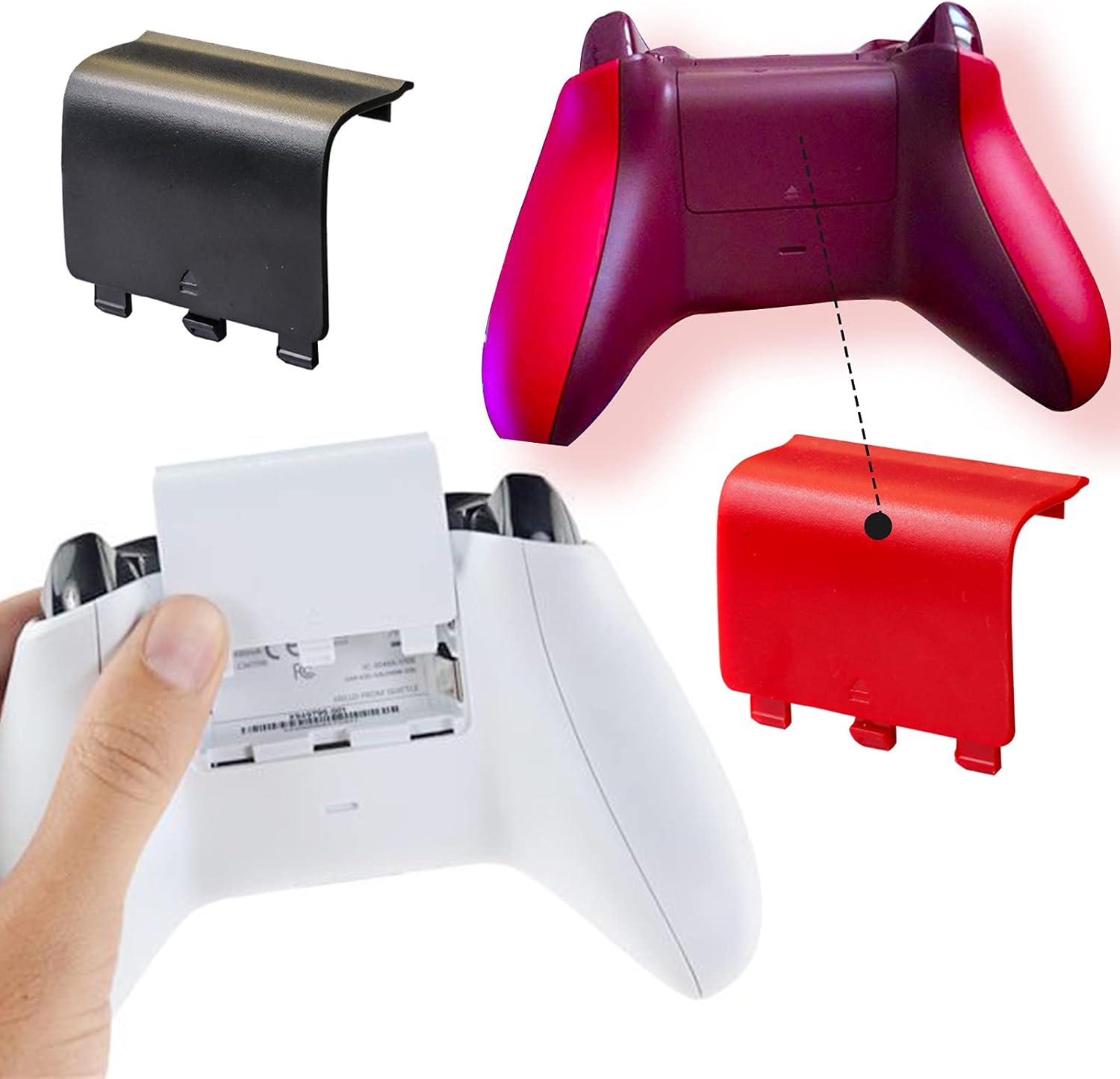 10PCS Replacement Battery Cover Door Compatible with Xbox One, One S, One X Controller, Battery Back Shell Repair Part Compatible with Xbox Wireless Controller 4 Colors(Red,Black,White,Blue)