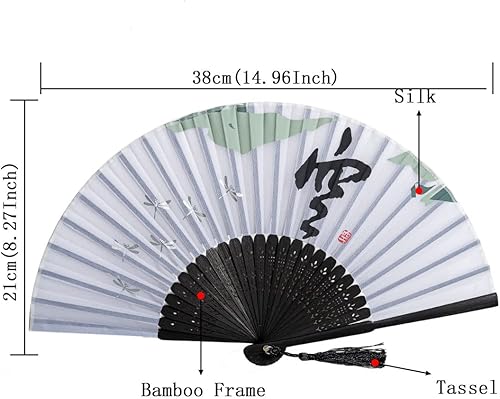 Miniatura 2 de Amajiji Pequeños abanicos de mano plegables, mantente fresco y elegante con abanicos de seda de mano de bambú, perfectos para sofocos, festivales de